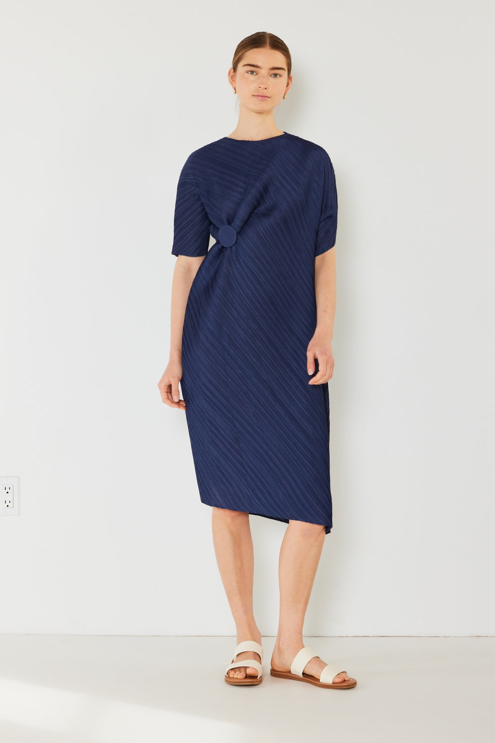 Marina West Swim Pleated Dolman Sleeve Dress - Navy / S/M - DRESSES - Mixed