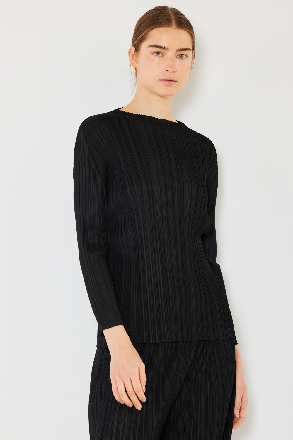 Marina West Swim Pleated Long Sleeve Boatneck Top - Black / S/M - TOPS - Mixed