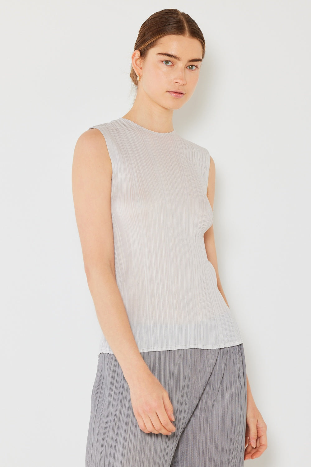 Marina West Swim Pleated Sleeveless Crewneck Tank - Light Gray / S/M - TOPS - Mixed