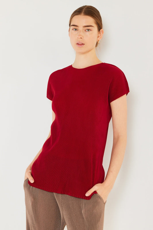 Marina West Swim Rib Pleated Cap Sleeve Top - Maroon Red / S/M - TOPS - Mixed