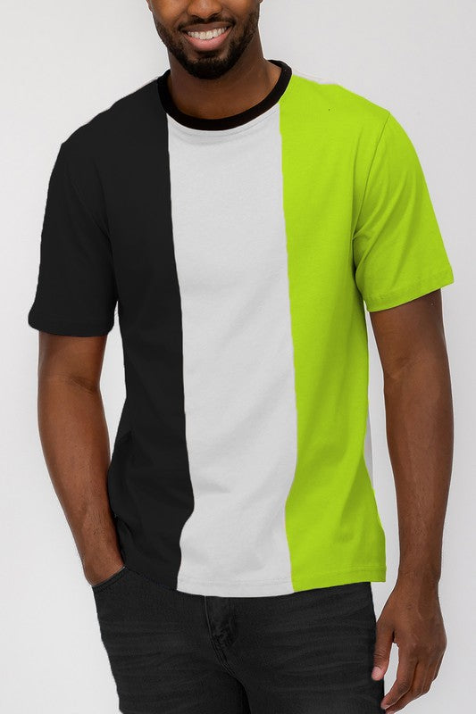 Mens Color Block T Shirt Smile Sparker