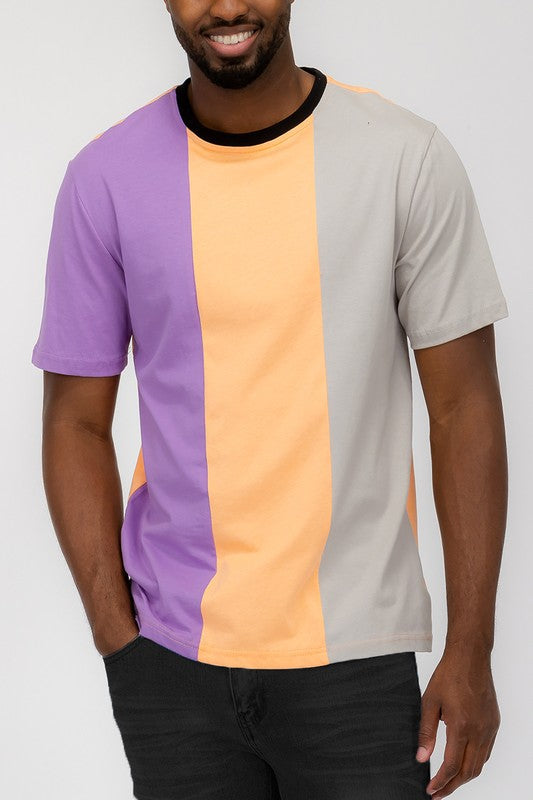 Mens Color Block T Shirt Smile Sparker