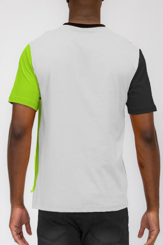 Mens Color Block T Shirt Smile Sparker