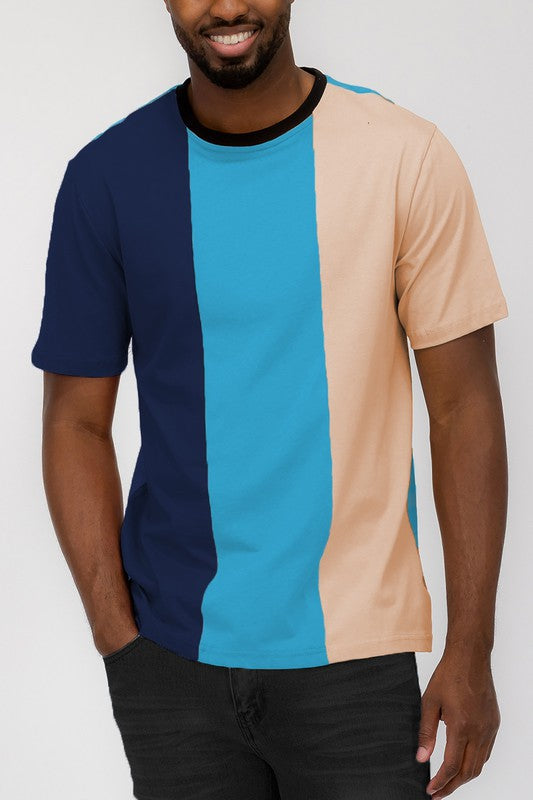 Mens Color Block T Shirt Smile Sparker