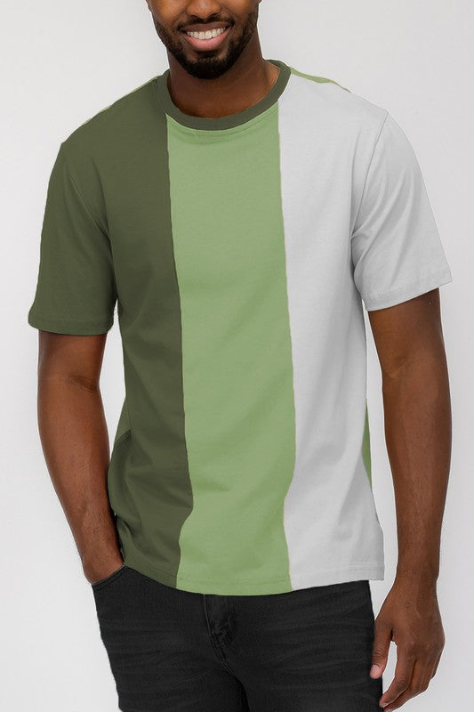 Mens Color Block T Shirt Smile Sparker