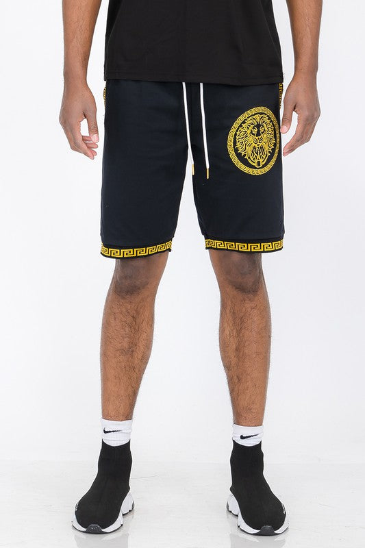 Mens Lion Head Black and Gold Detail Shorts Smile Sparker