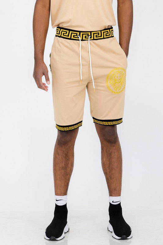 Mens Lion Head Black and Gold Detail Shorts Smile Sparker