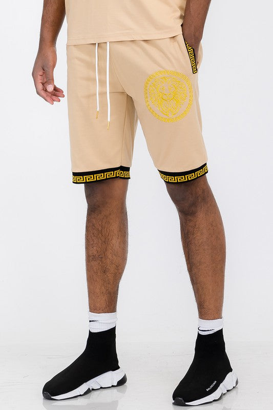 Mens Lion Head Black and Gold Detail Shorts Smile Sparker