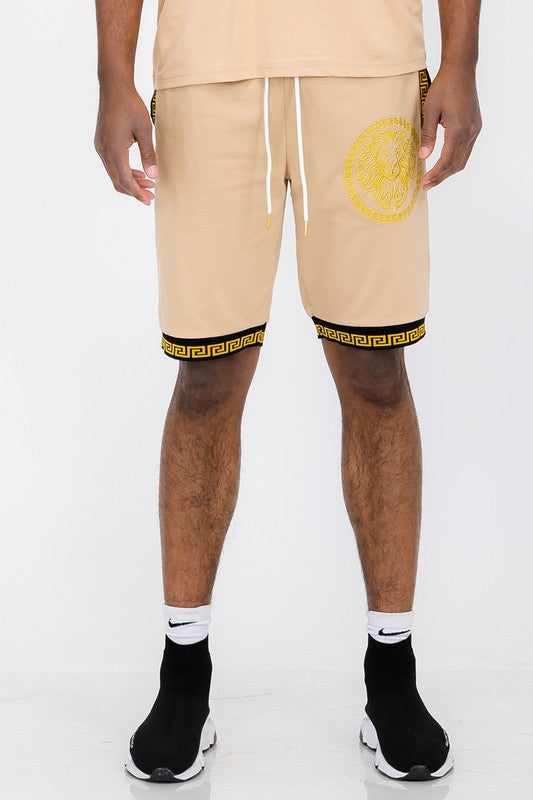 Mens Lion Head Black and Gold Detail Shorts Smile Sparker