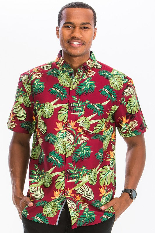 Mens Print Hawaiian Button Down Shirt Smile Sparker