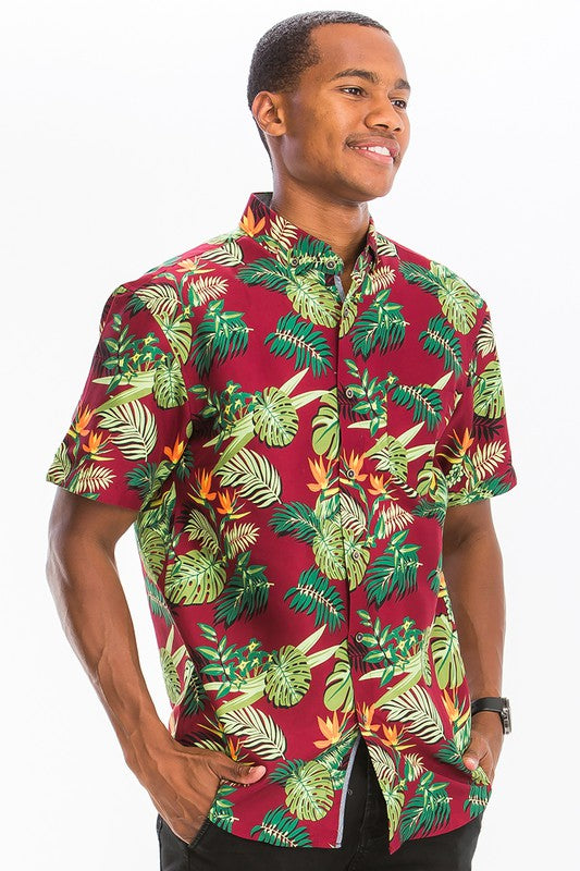 Mens Print Hawaiian Button Down Shirt Smile Sparker