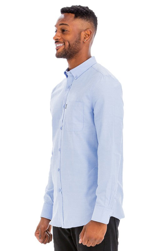 Mens Solid Long Sleeve Button Down Smile Sparker