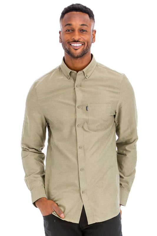 Mens Solid Long Sleeve Button Down Smile Sparker