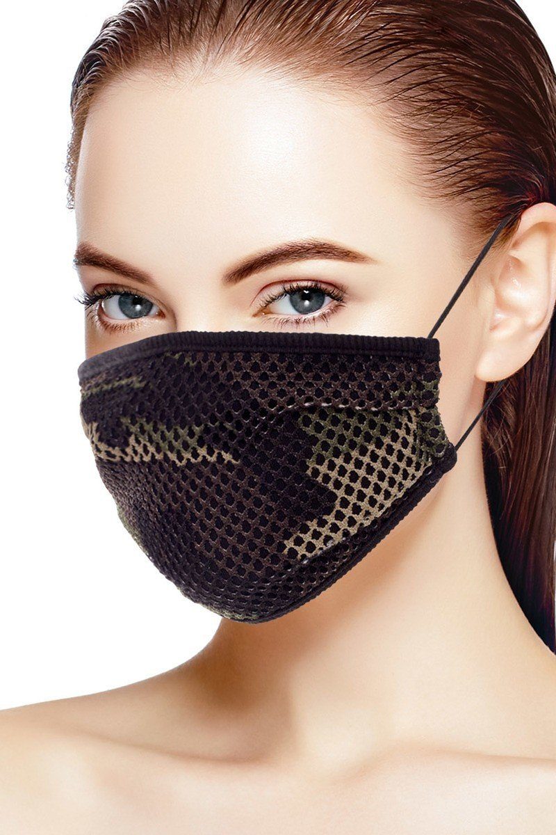 Mesh Leopard And Camouflauge Print Face Mask Smile Sparker