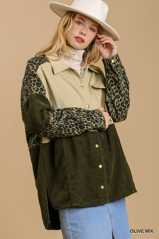 Mineral wash color block mixed print jacket - JACKETS & OUTWEAR - Green