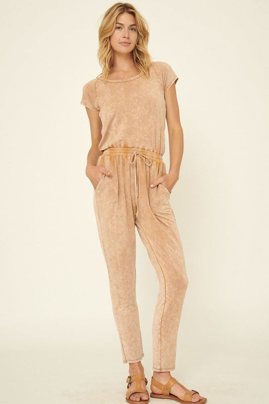 Mineral Washed Finish Knit Jumpsuit Smile Sparker