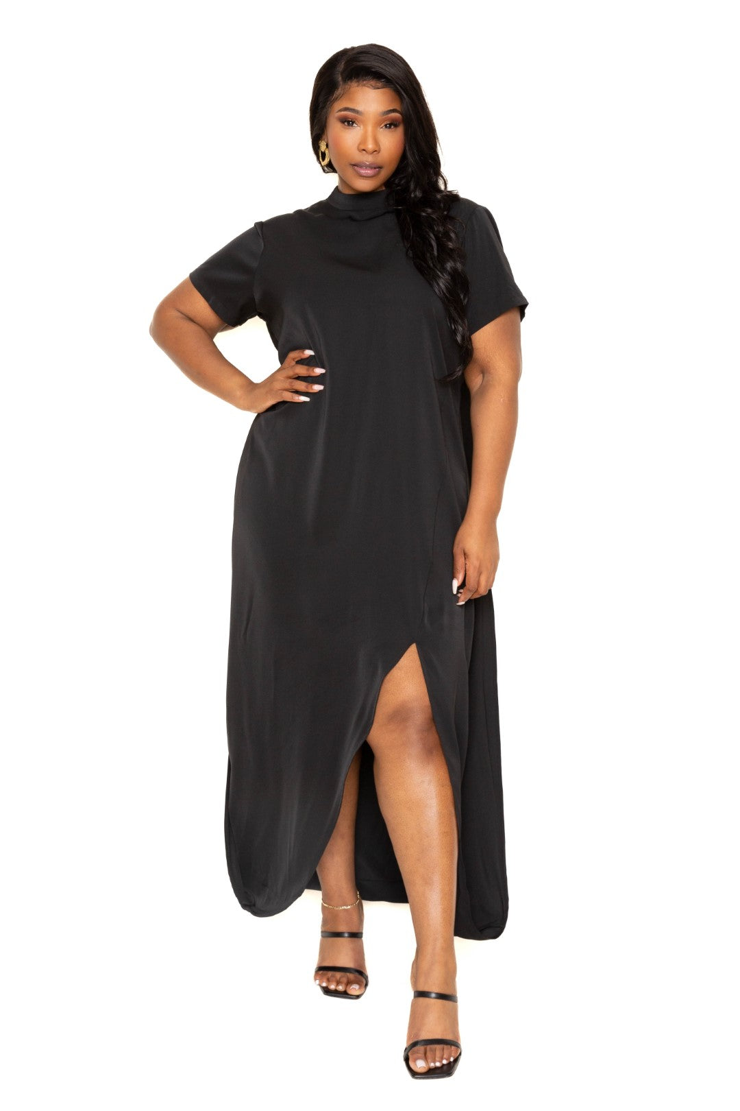 Mock neck back cape dress Smile Sparker