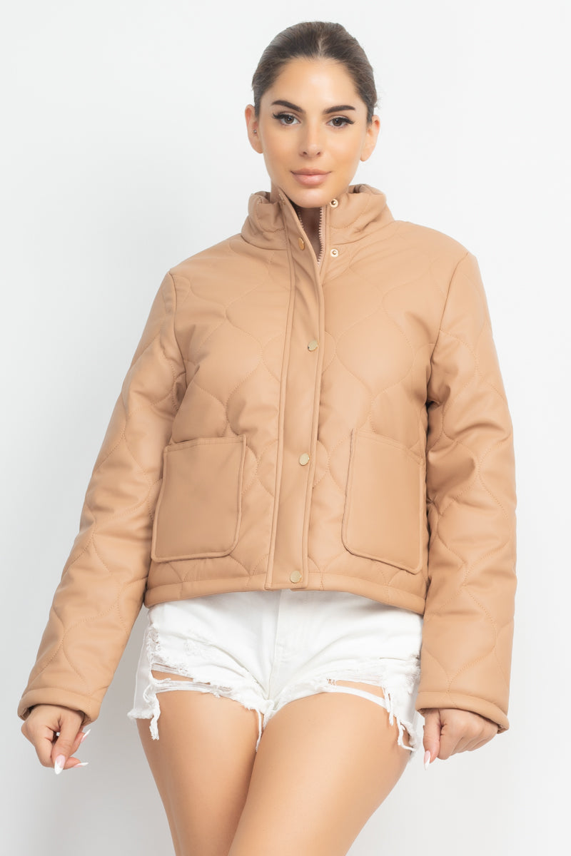 Mock Neck Quilted Jacket Smile Sparker