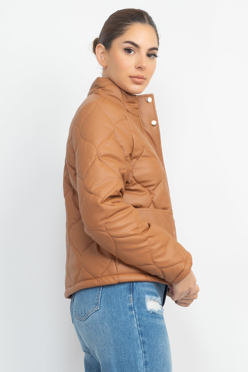 Mock Neck Quilted Jacket Smile Sparker