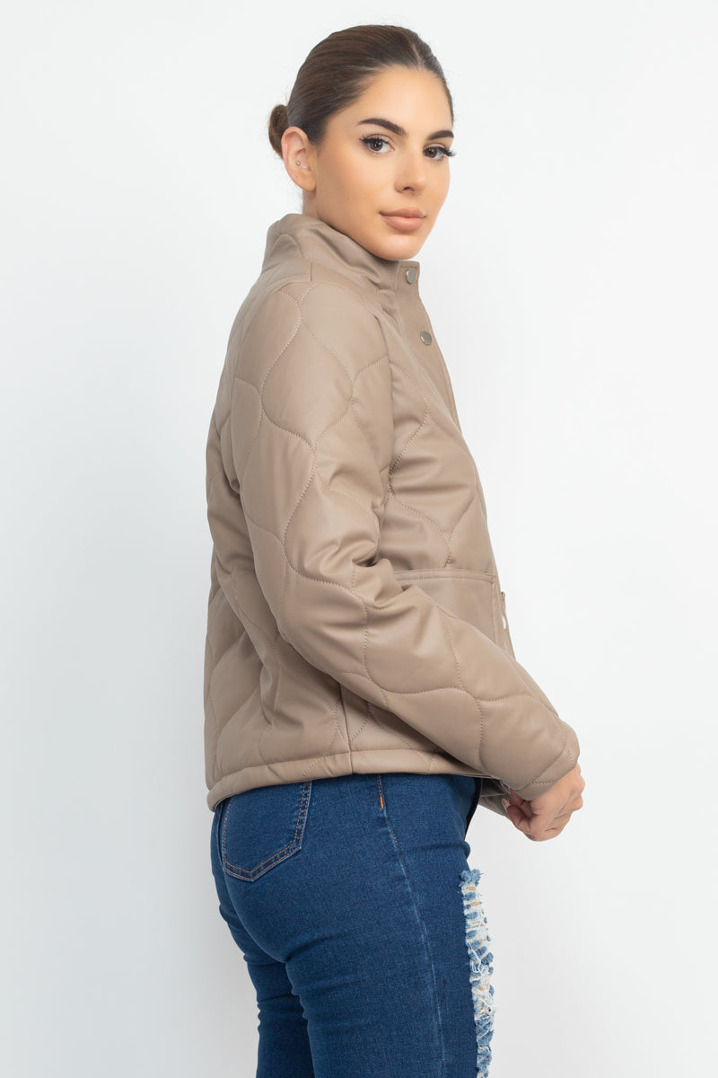 Mock Neck Quilted Jacket Smile Sparker