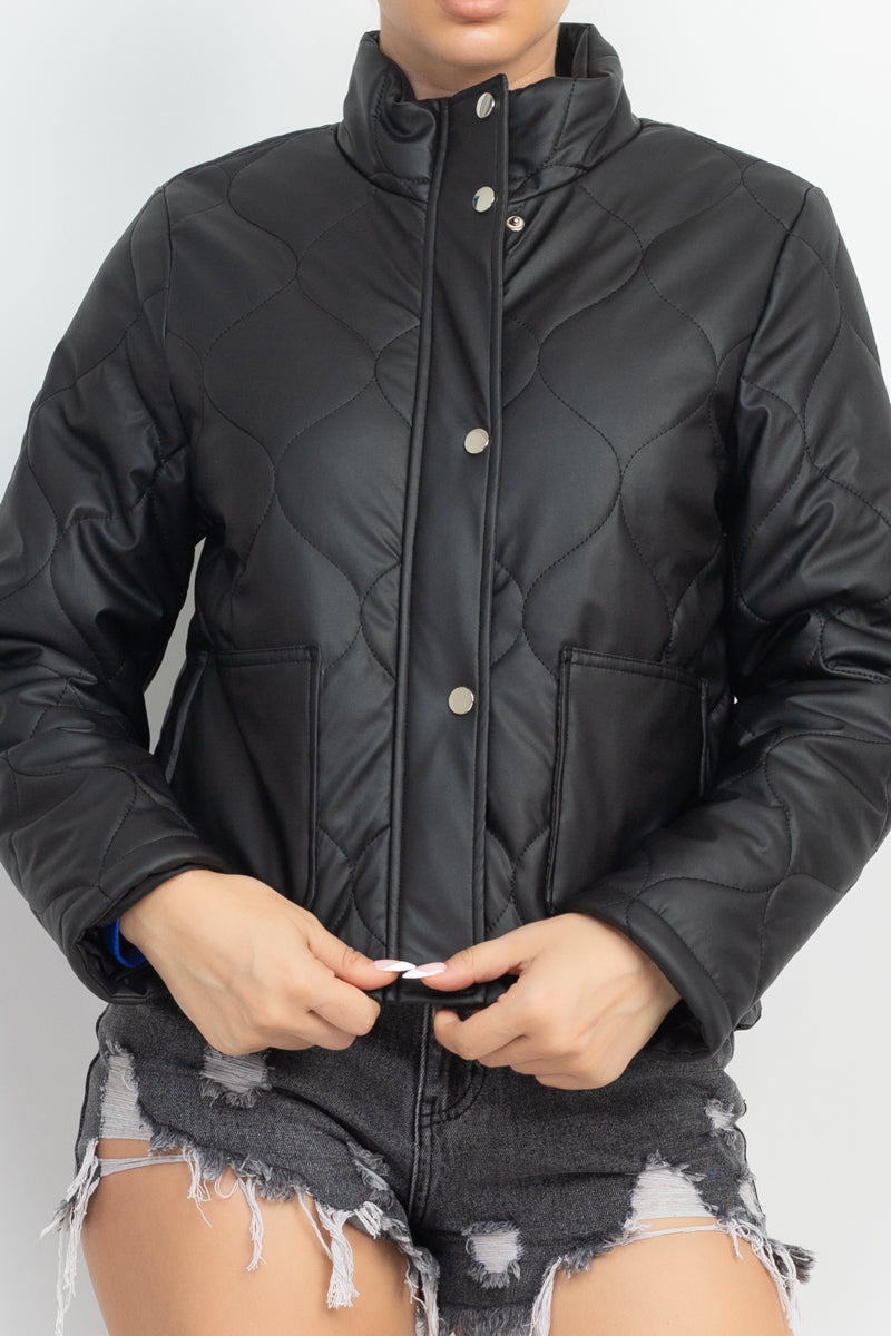 Mock Neck Quilted Jacket Smile Sparker