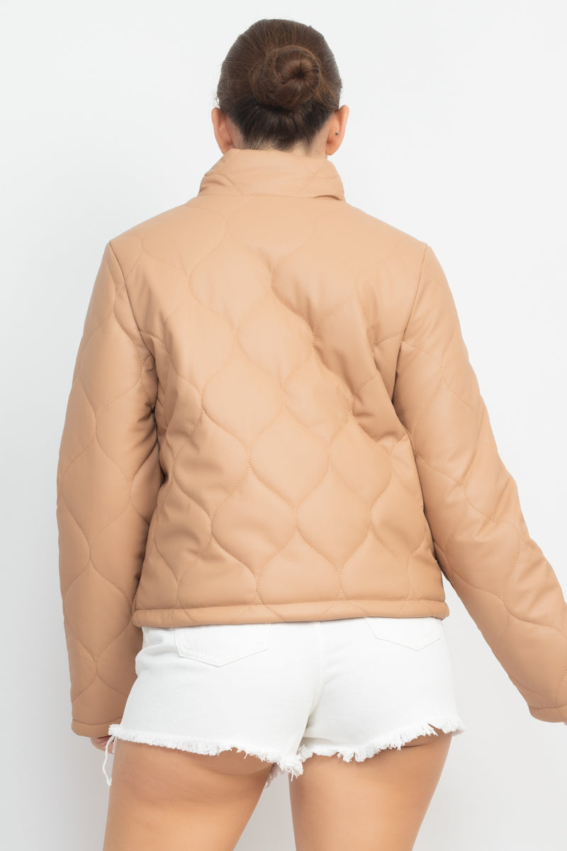 Mock Neck Quilted Jacket Smile Sparker