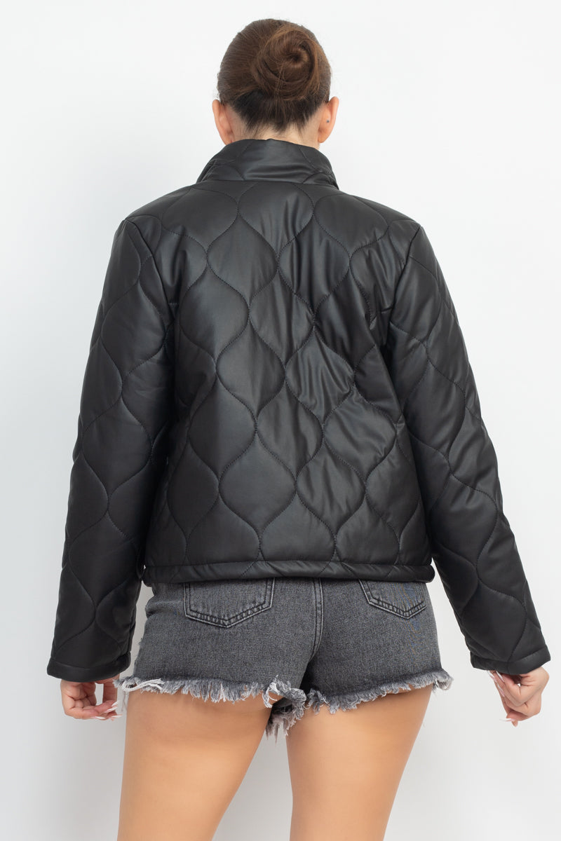 Mock Neck Quilted Jacket Smile Sparker