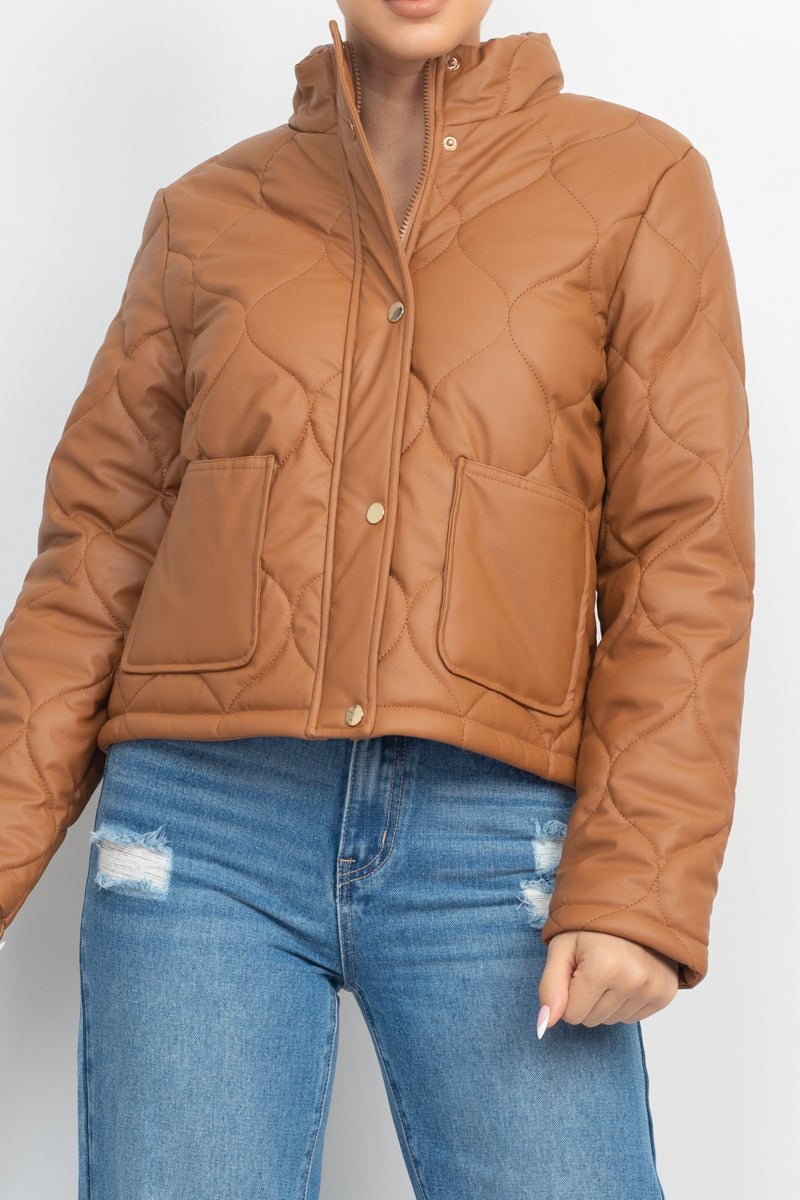 Mock Neck Quilted Jacket Smile Sparker