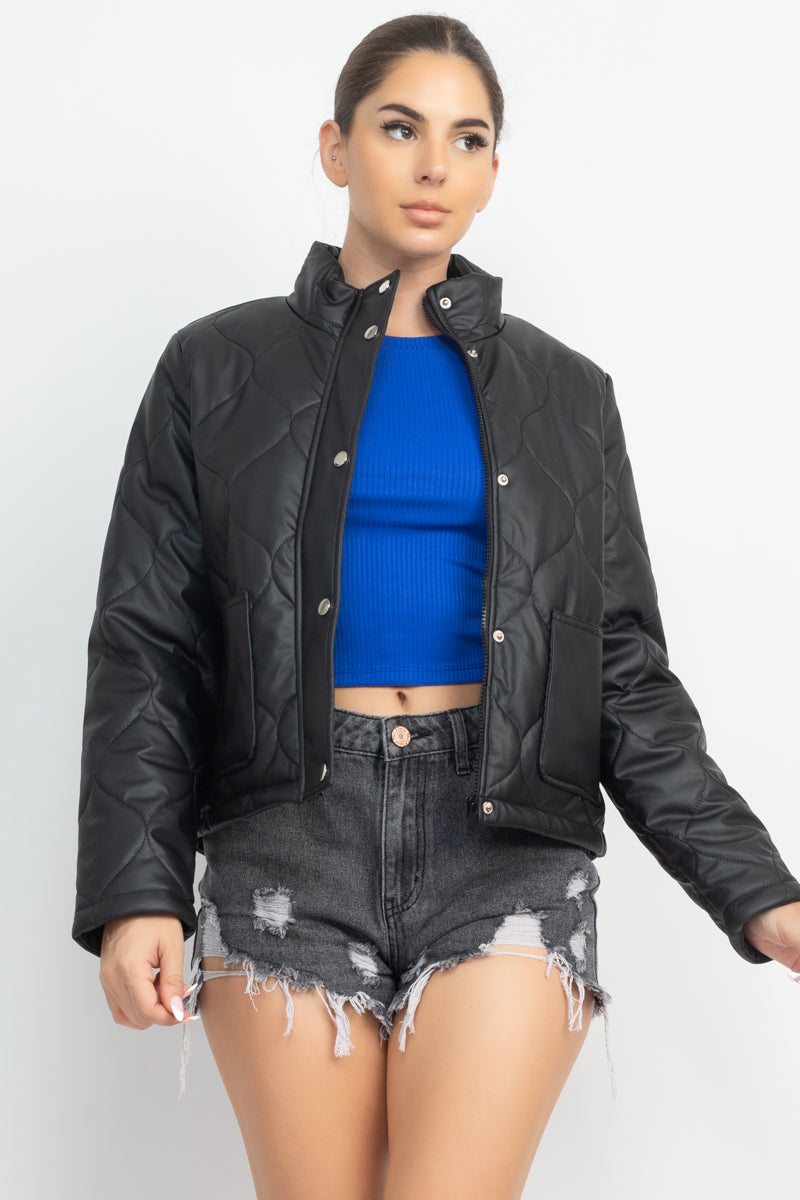 Mock Neck Quilted Jacket Smile Sparker