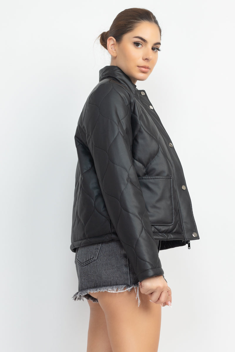 Mock Neck Quilted Jacket Smile Sparker