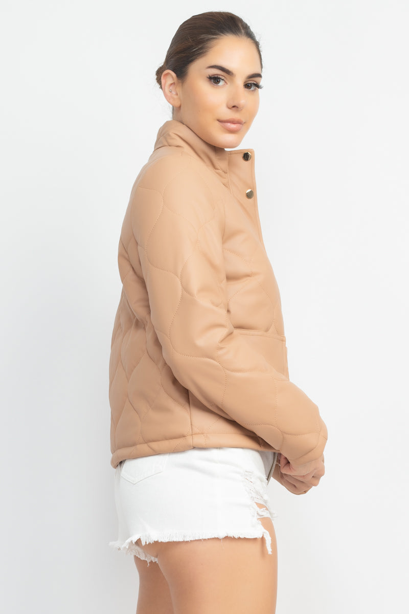 Mock Neck Quilted Jacket Smile Sparker