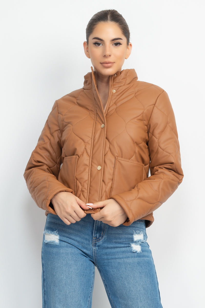 Mock Neck Quilted Jacket Smile Sparker