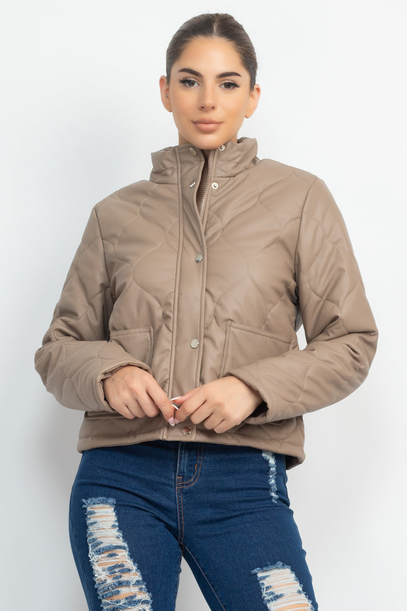 Mock Neck Quilted Jacket Smile Sparker