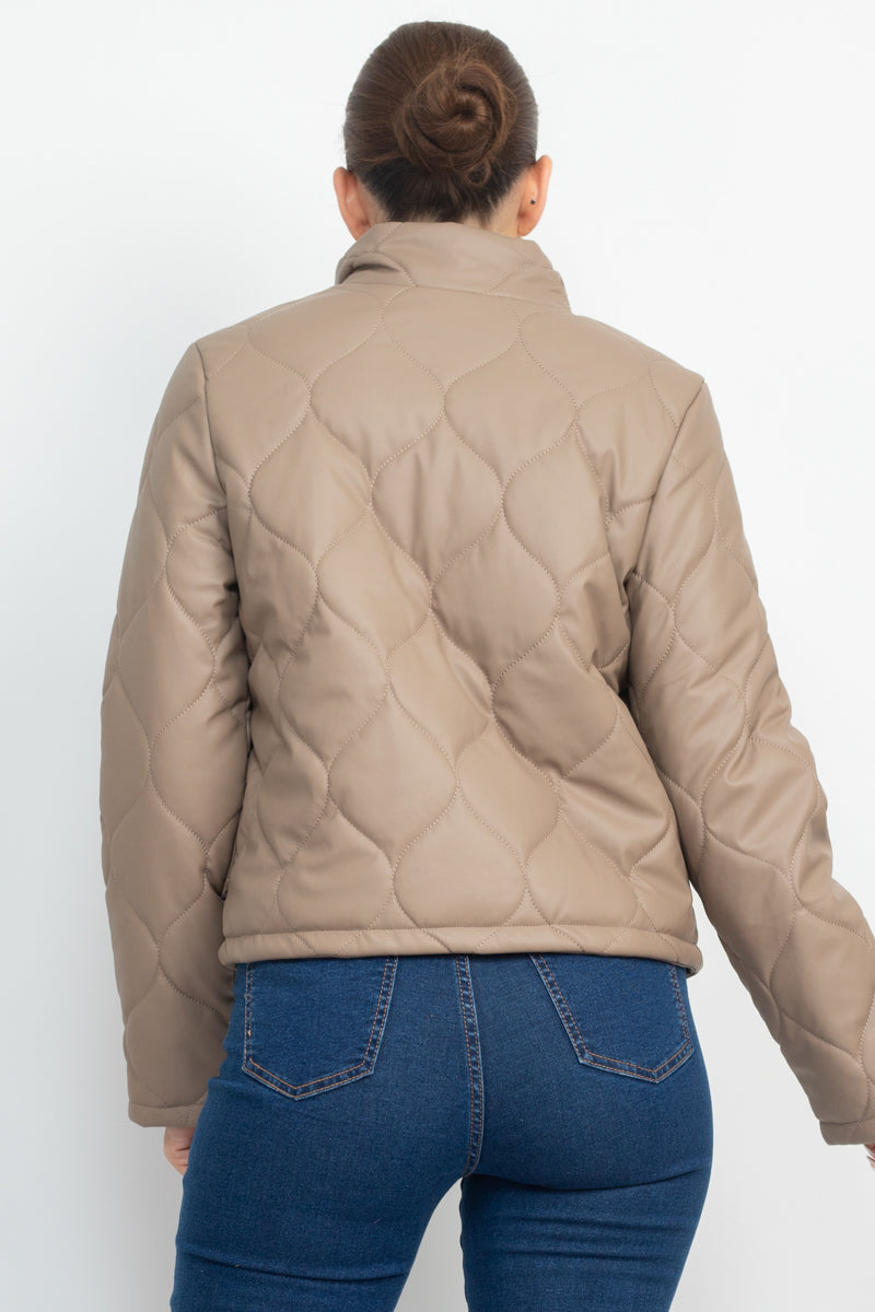 Mock Neck Quilted Jacket Smile Sparker