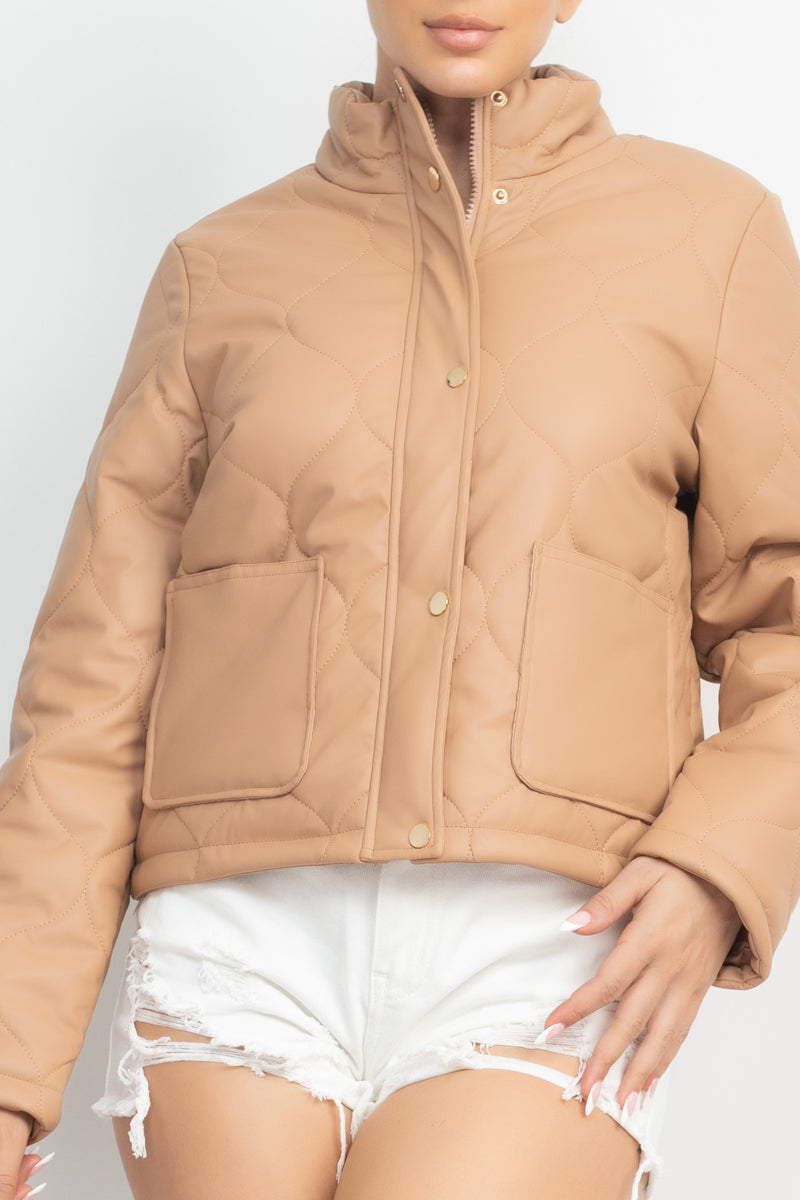 Mock Neck Quilted Jacket Smile Sparker