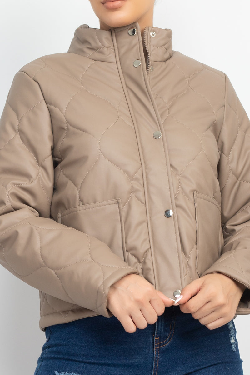 Mock Neck Quilted Jacket Smile Sparker