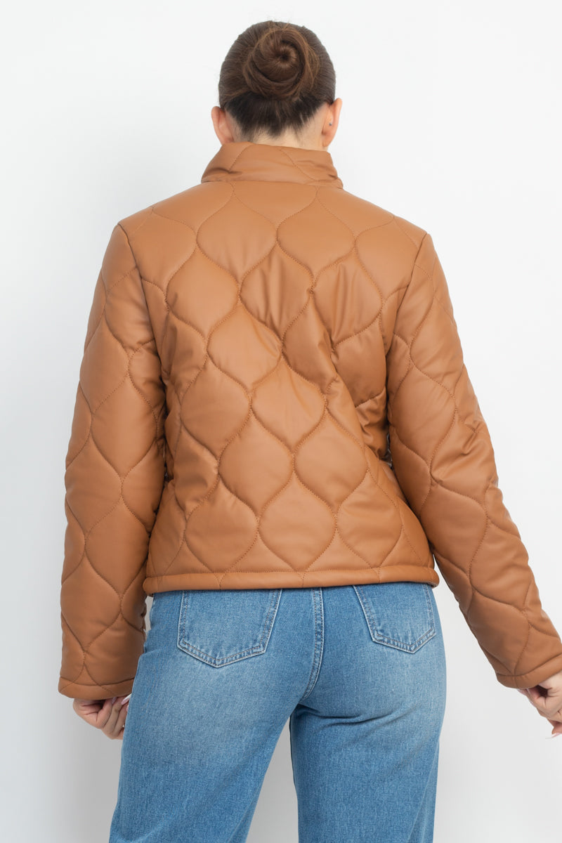 Mock Neck Quilted Jacket Smile Sparker