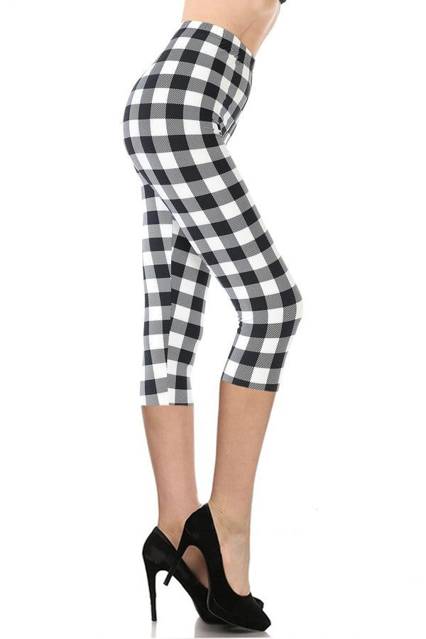 Multi-color Print, Cropped Capri Leggings In A Fitted Style With A Banded High Waist Smile Sparker