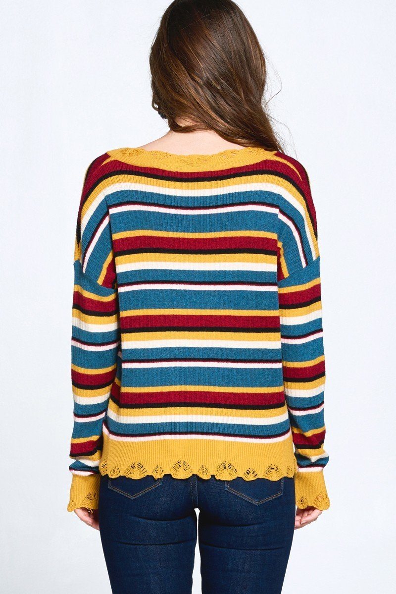 Multi-colored Variegated Striped Knit Sweater Smile Sparker