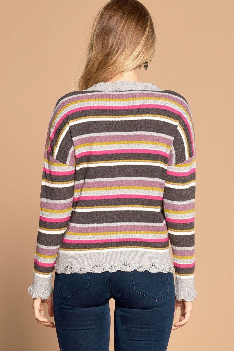 Multi-colored Variegated Striped Knit Sweater Smile Sparker