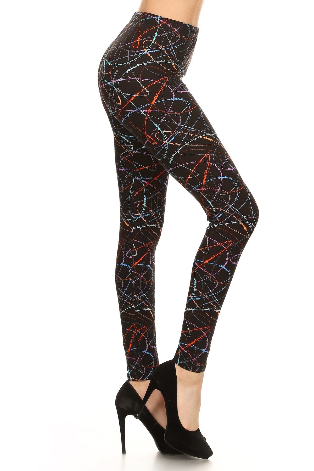 Multicolored Scribble Print, High Waisted Leggings In A Fitted Style With And Elastic Waist Smile Sparker