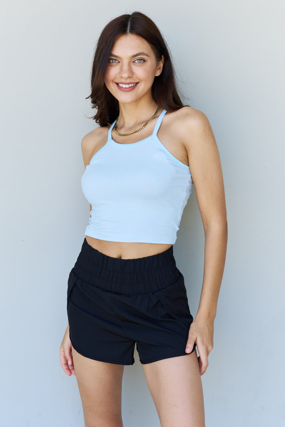 Ninexis Everyday Staple Soft Modal Short Strap Ribbed Tank Top in Blue - Light Blue / S - TOPS - Light blue