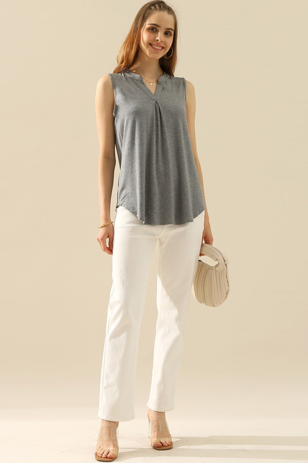 Ninexis Full Size Notched Sleeveless Top - TOPS - Mixed