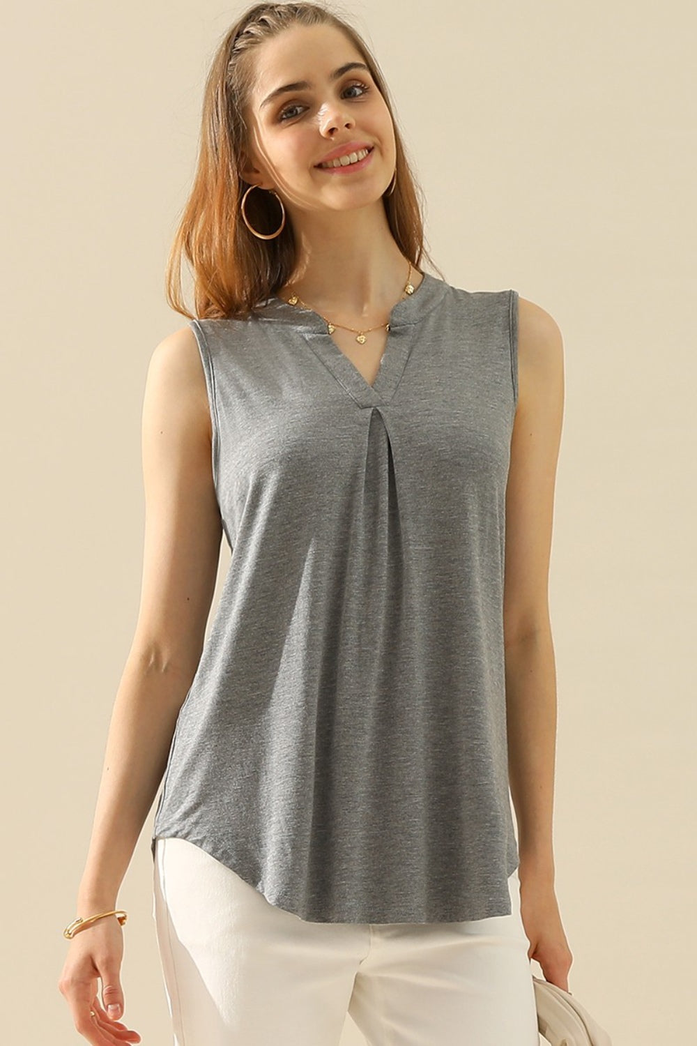 Ninexis Full Size Notched Sleeveless Top - TOPS - Mixed