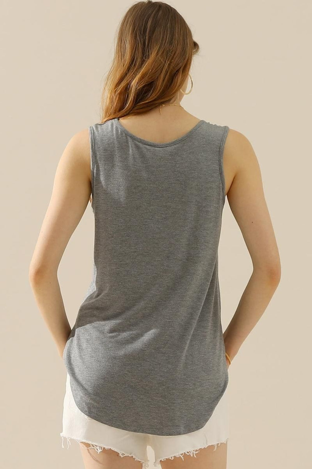 Ninexis Full Size V-Neck Curved Hem Tank - TOPS - Mixed