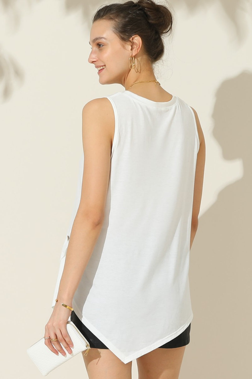 Ninexis Round Neck Button Side Tank - TOPS - Mixed