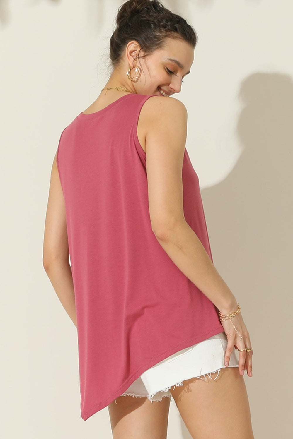 Ninexis Round Neck Button Side Tank - TOPS - Mixed