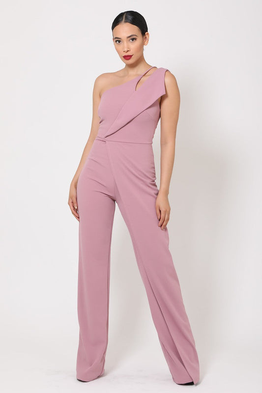 One Shoulder Jumpsuit W/ Small Opening Smile Sparker