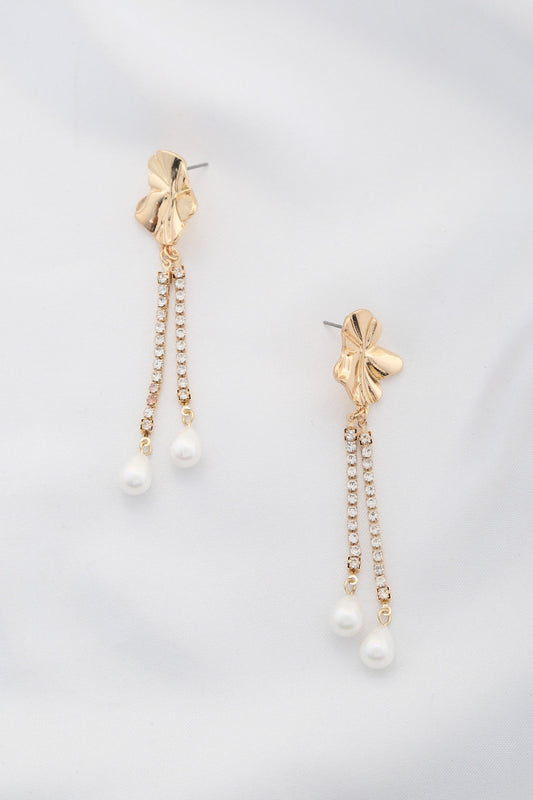 Orgainc Shape Rhinestone Pearl Dangle Earring Smile Sparker