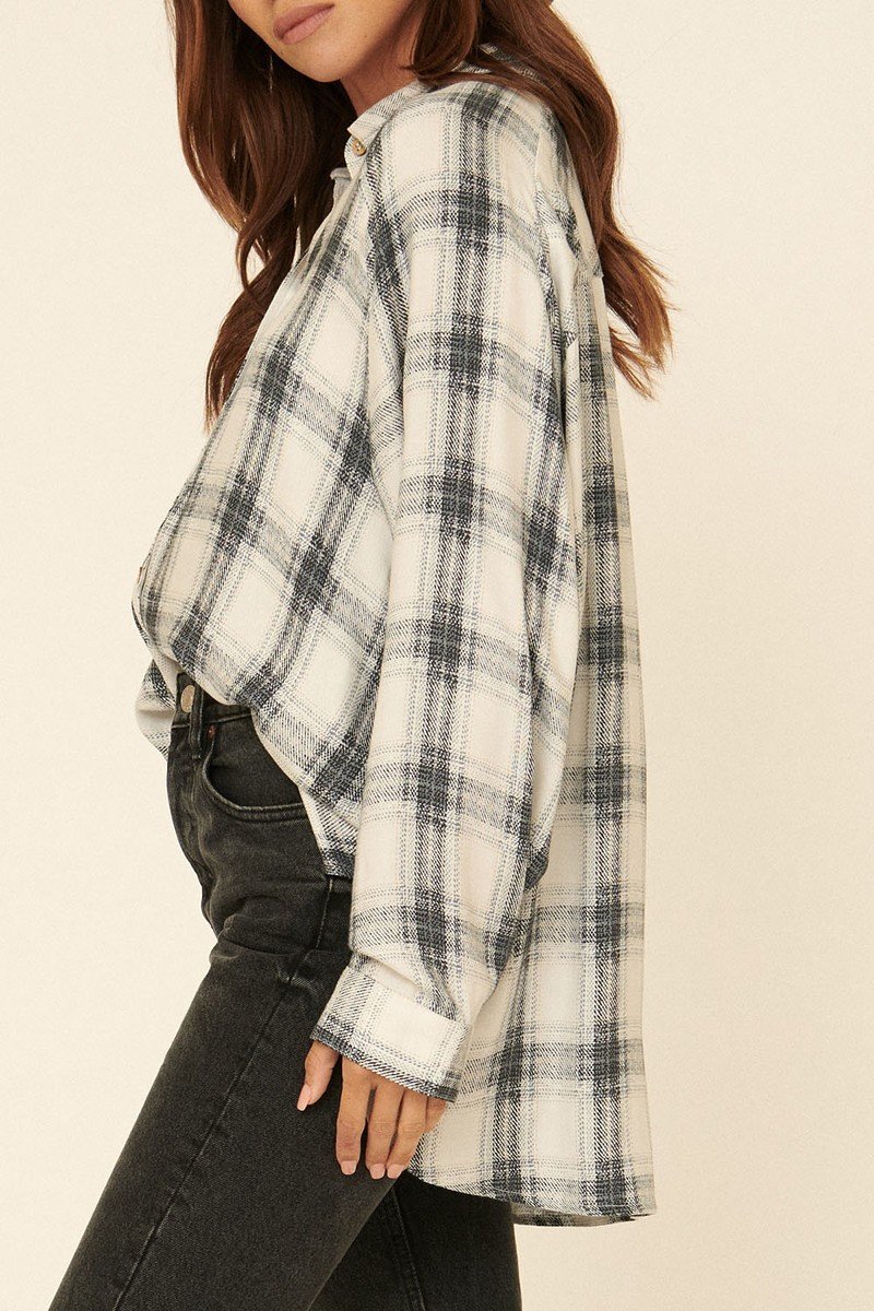 Oversized Loose Fit Plaid Shirt Smile Sparker